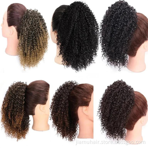 Afro Kinky Curly Ponytail Bun Hairpieces Synthetic Hair Extensions Pony Tail For African American Drawstring Ponytail